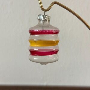 Vintage Shiny Brite Unsilvered Lantern Red Gold Stripes 2.5'' Christmas Ornament